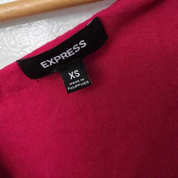 Express XS Pink Shirt Top Y2K Rhinestone Studded Accent Stretch - Picture 3 of 7